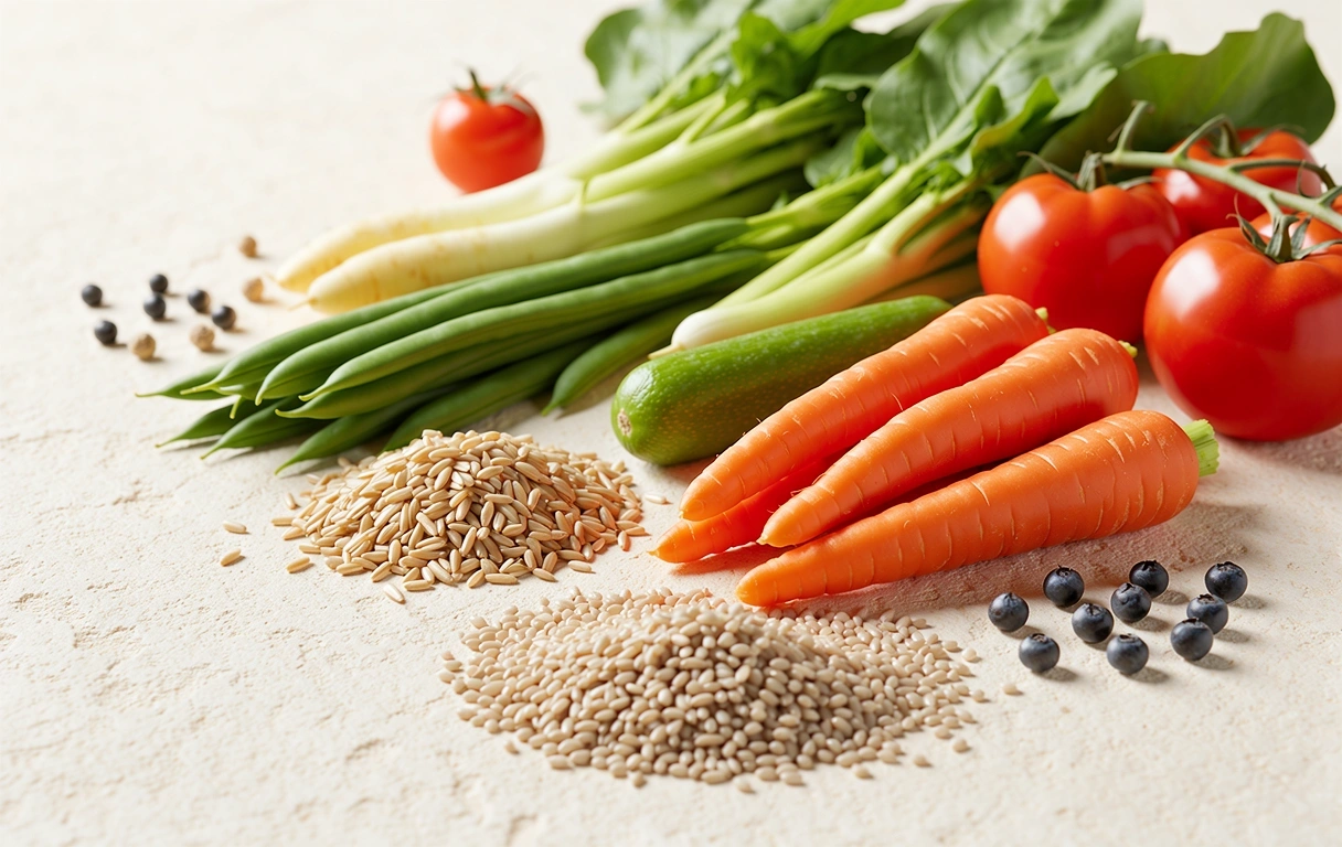 Fresh organic ingredients representing Nutriprosd's dietary philosophy